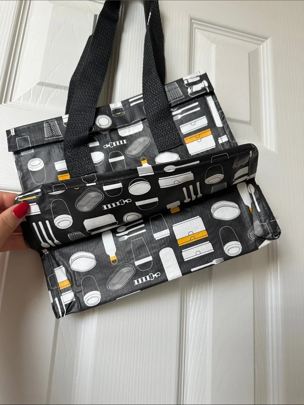 IKEA Black Tote Bag with White and Yellow Kitchen Print